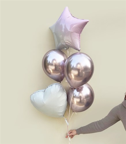 Pembe Beyaz Yıldız Kalp Uçan Balon Seti