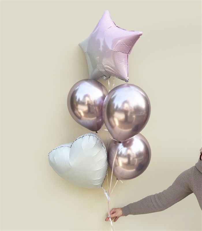 Pembe Beyaz Yıldız Kalp Uçan Balon Seti