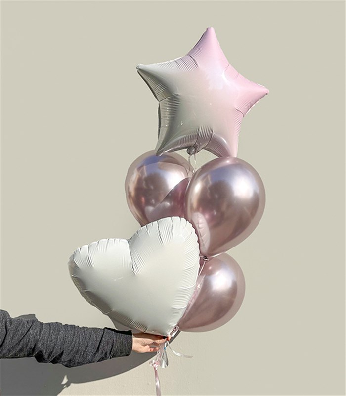 Pembe Beyaz Yıldız Kalp Uçan Balon Seti