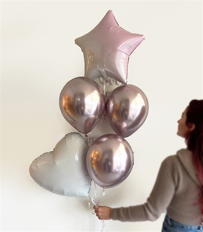 Pembe Beyaz Yıldız Kalp Uçan Balon Seti