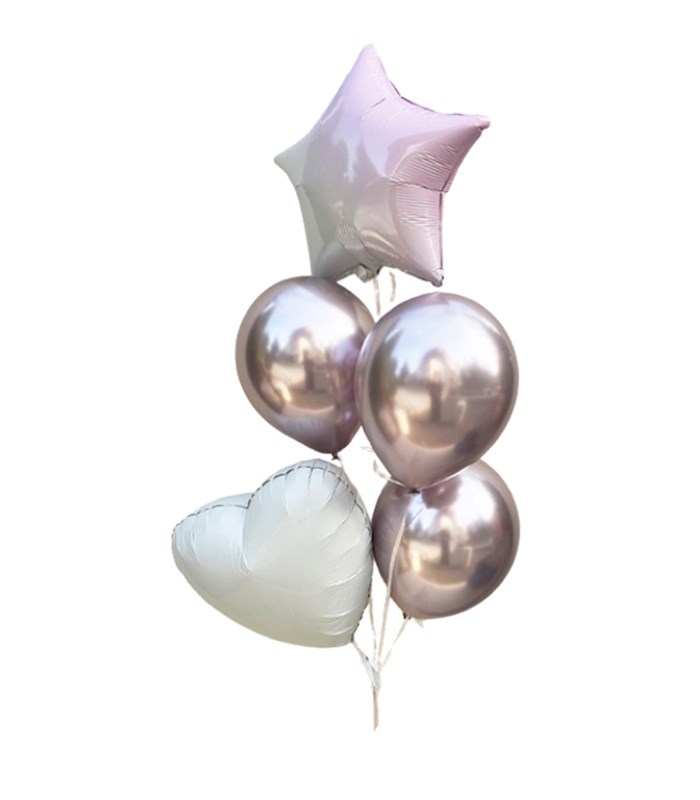 Pembe Beyaz Yıldız Kalp Uçan Balon Seti