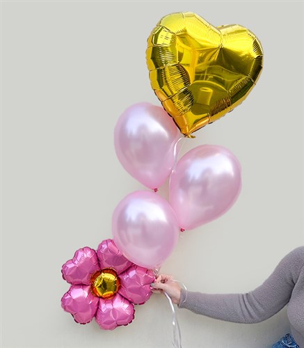 Pembe Papatya Kalp Uçan Balon Seti