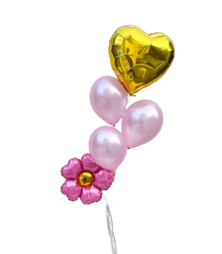 Pembe Papatya Kalp Uçan Balon Seti