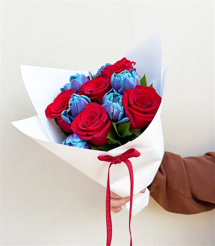 Sunset Lover Sky Çantada Kırmızı Gül Galaksi Lale