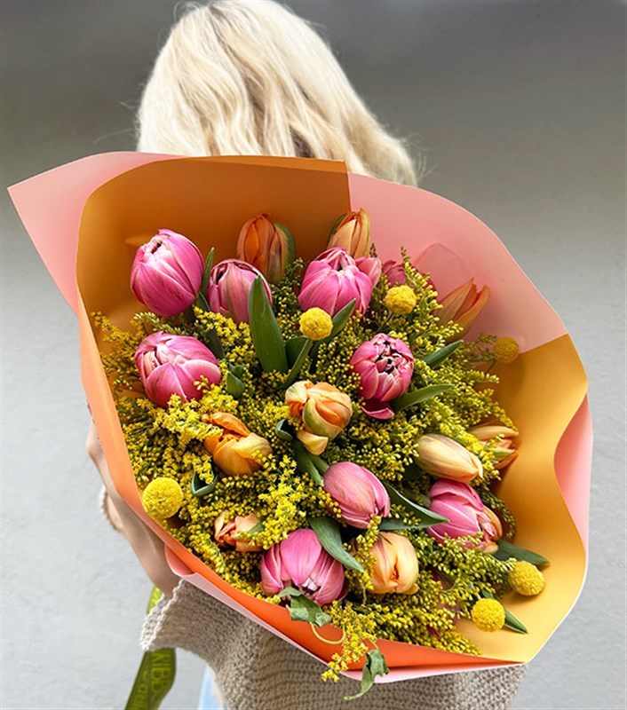 Turuncu Lale Pembe 20 Lale Buketi