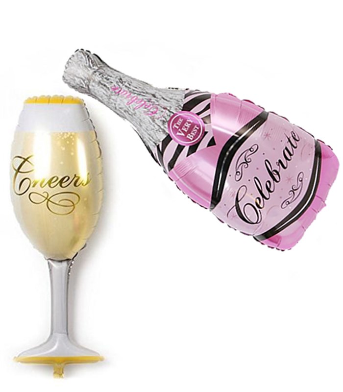 Şampanya & Cheers Kadeh Uçan Balon Seti Fuşya