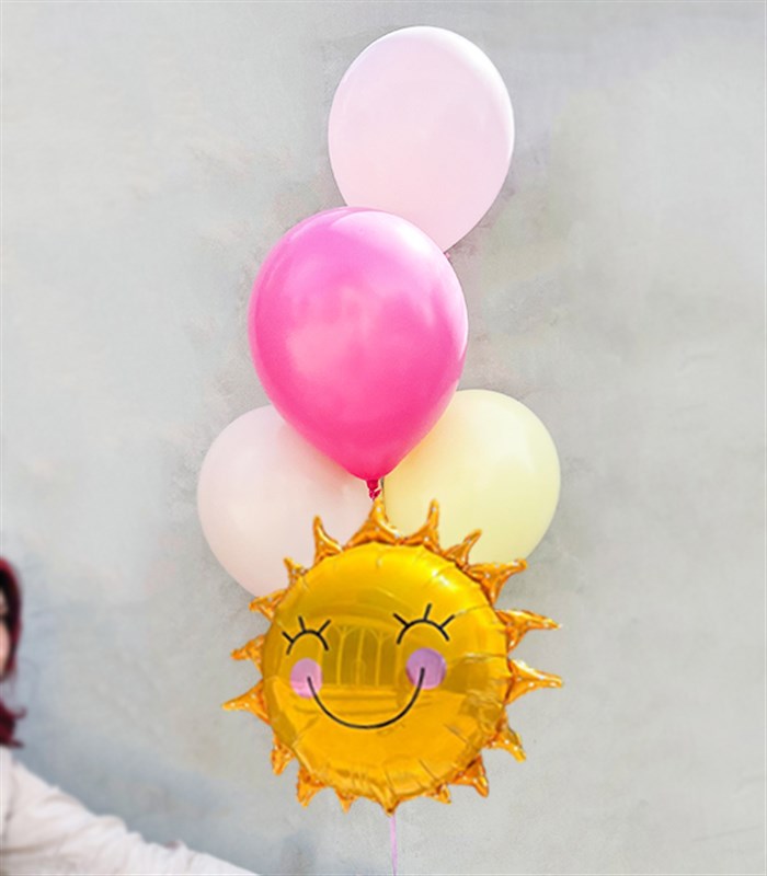 Gülümseyen Güneş Pastel 4 Uçan Balon Seti Pembe