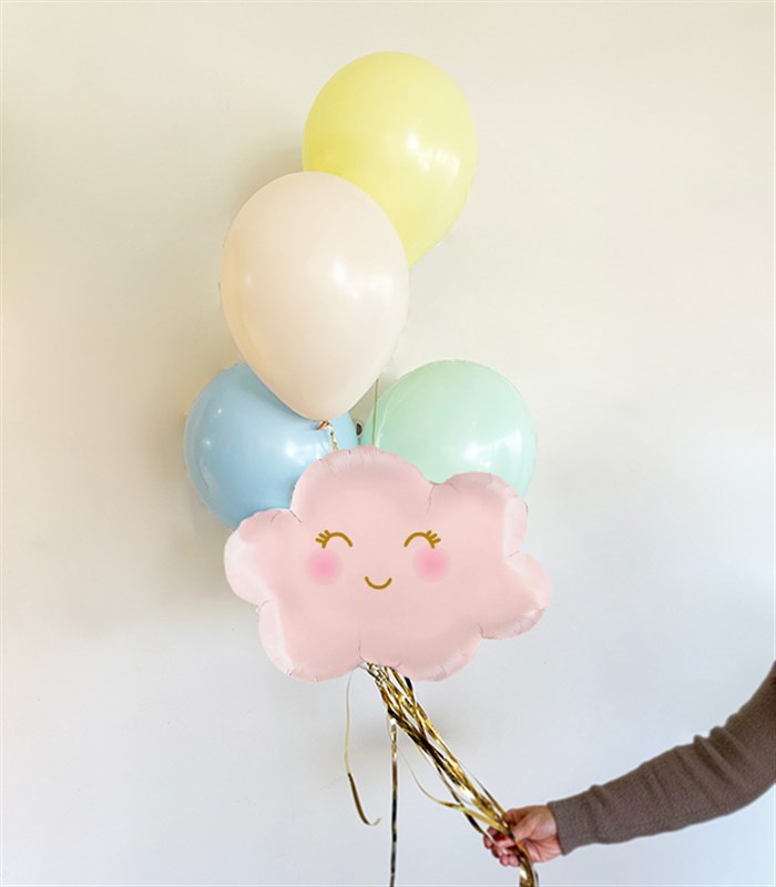 Pembe Bulut Pastel 4 Uçan Balon Seti