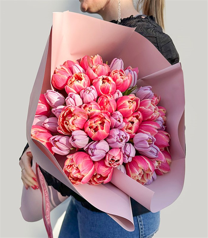 Sorbet Grand Deluxe 50 Pembe Lila Lale Buketi