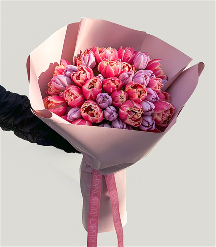 Sorbet Grand Deluxe 50 Pembe Lila Lale Buketi