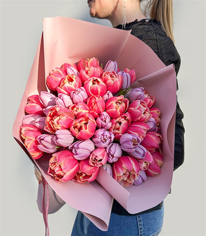 Sorbet Grand Deluxe 50 Pembe Lila Lale Buketi