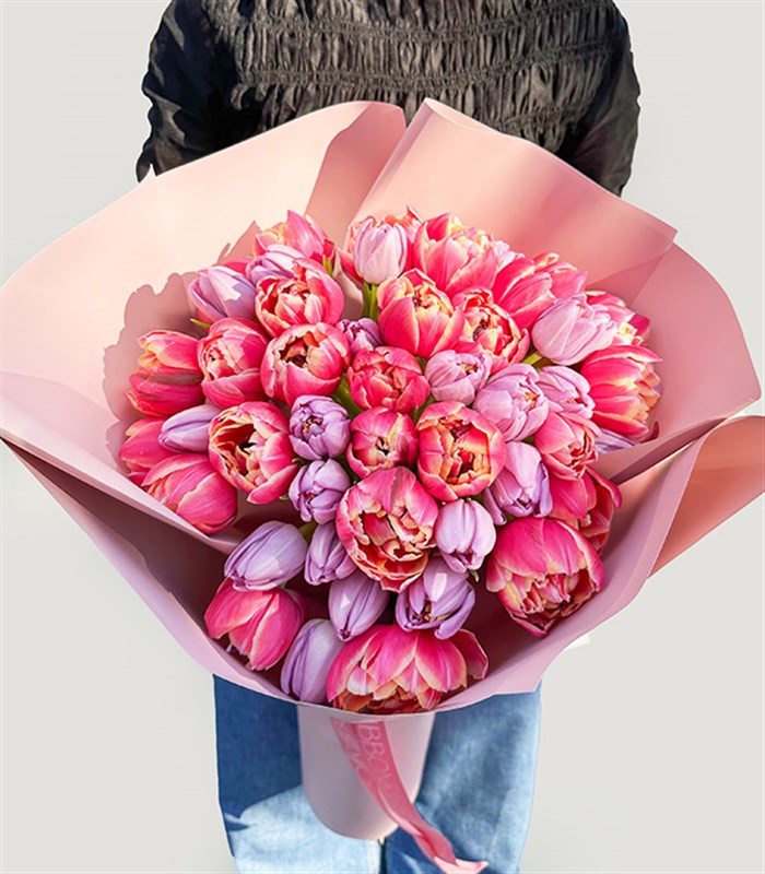 Sorbet Grand Deluxe 50 Pembe Lila Lale Buketi