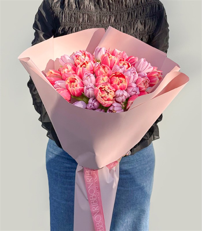 Sorbet Grand Deluxe 50 Pembe Lila Lale Buketi