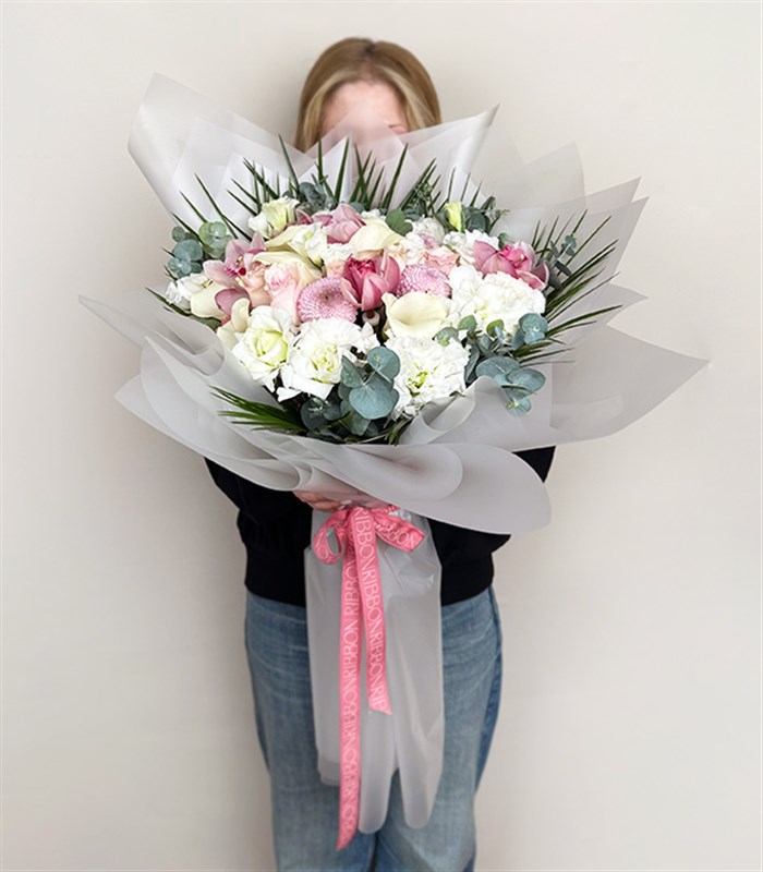 Deluxe Ailelerimiz Tanışıyor Söz Buketi Beyaz Gala Pembe Gül