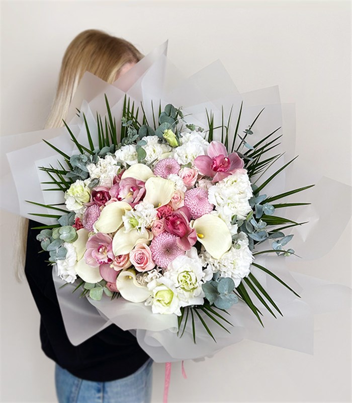 Deluxe Ailelerimiz Tanışıyor Söz Buketi Beyaz Gala Pembe Gül