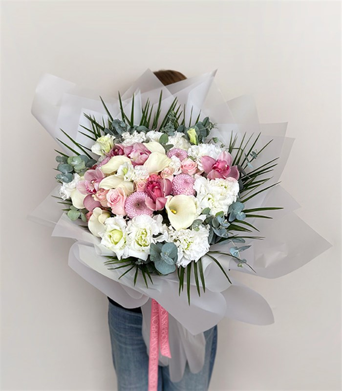 Deluxe Ailelerimiz Tanışıyor Söz Buketi Beyaz Gala Pembe Gül