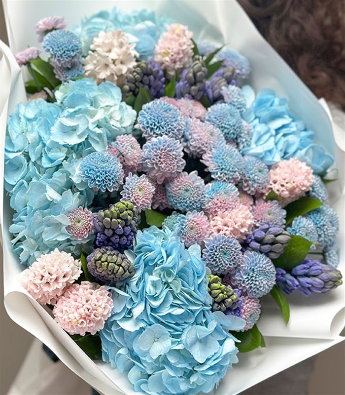 Morning Mavi Ortanca Pembe Mor Sümbül Bahar Buketi