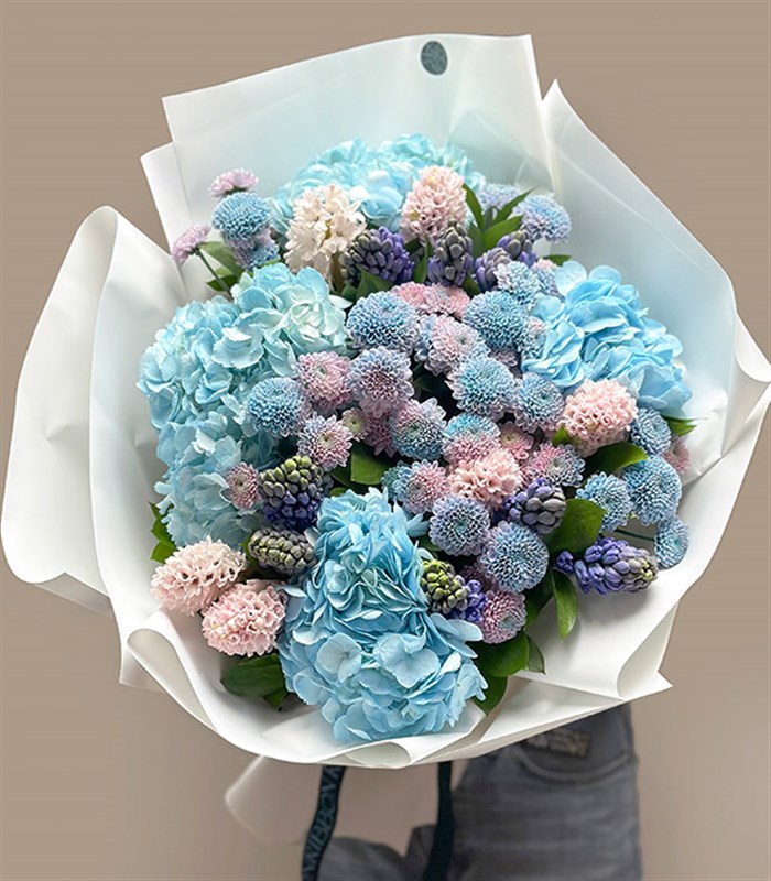 Morning Mavi Ortanca Pembe Mor Sümbül Bahar Buketi