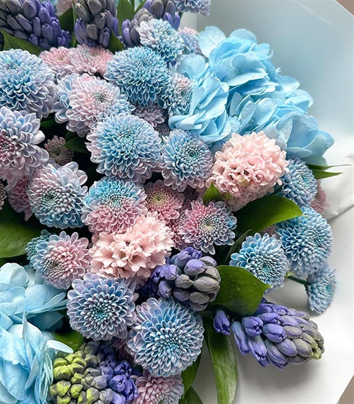 Morning Mavi Ortanca Pembe Mor Sümbül Bahar Buketi