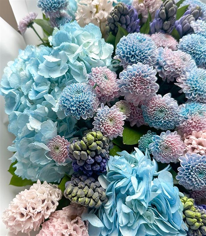 Morning Mavi Ortanca Pembe Mor Sümbül Bahar Buketi