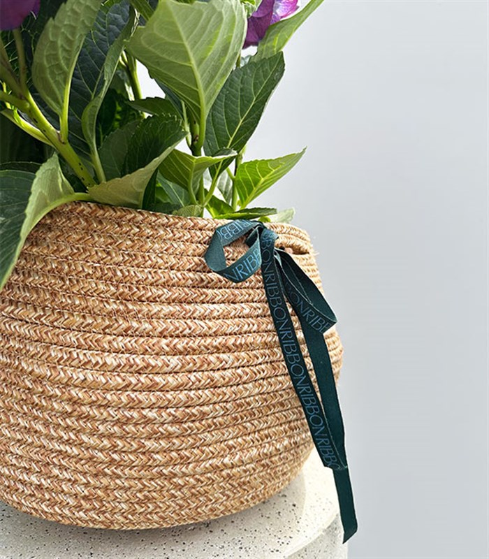 Purple Hydrangea in Natural Jute Basket