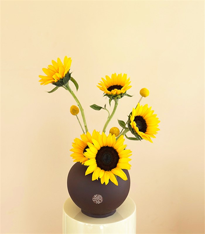 Solstice Kahverengi Seramik Vazoda Ayçiçeği Mini Aranjmanı