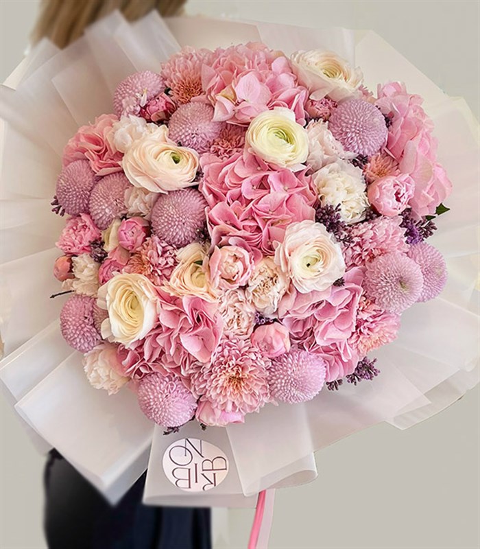 Grand Deluxe 21 Pudra Şakayık Ortanca Beyaz Gül İsteme Çiçeği