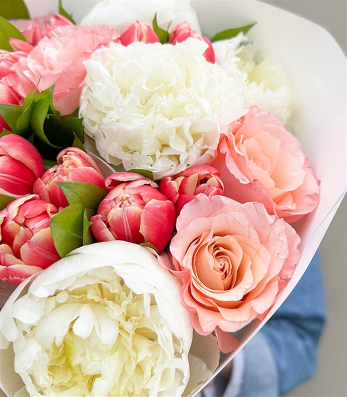 Bubble Gum Pink Tulip Rose White Peony Bouquet