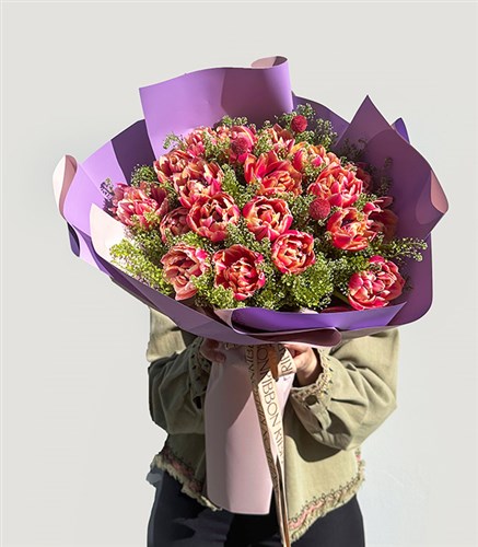 Cuore in Rosa Deluxe 21 Pembe Lale Buketi