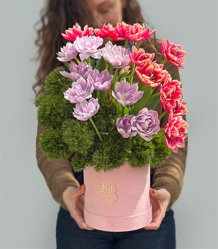 Keukenhof Şeker Pembe Kutuda Pembe Lila Lale Bahçesi