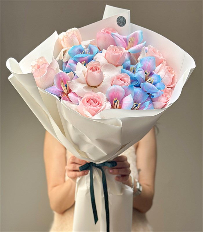 Dreamette Pembe Gül Unicorn Lale Buketi