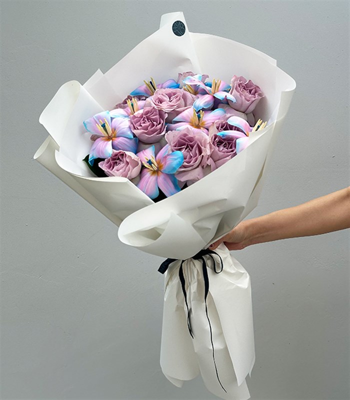 Pastelune Lila Gül Unicorn Lale Buketi