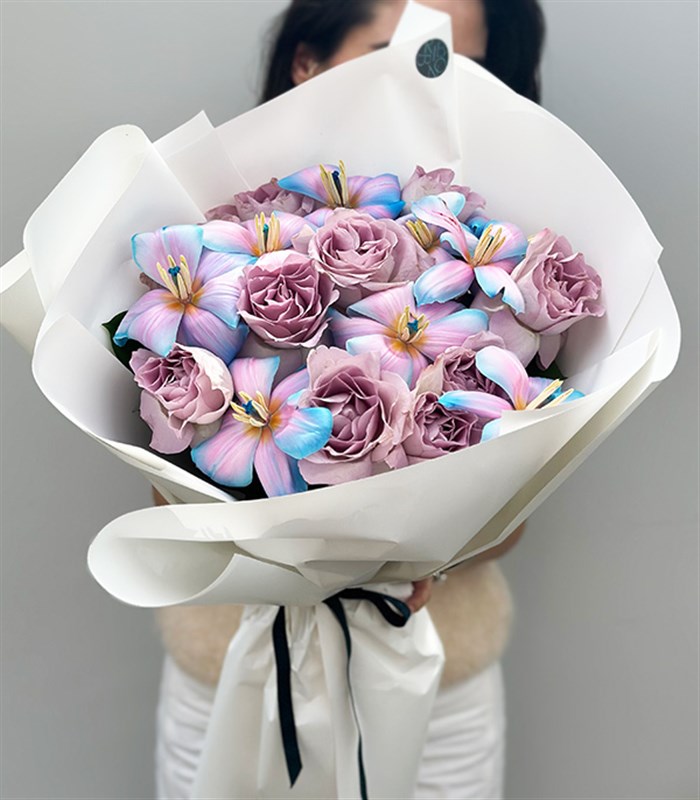 Pastelune Lila Gül Unicorn Lale Buketi