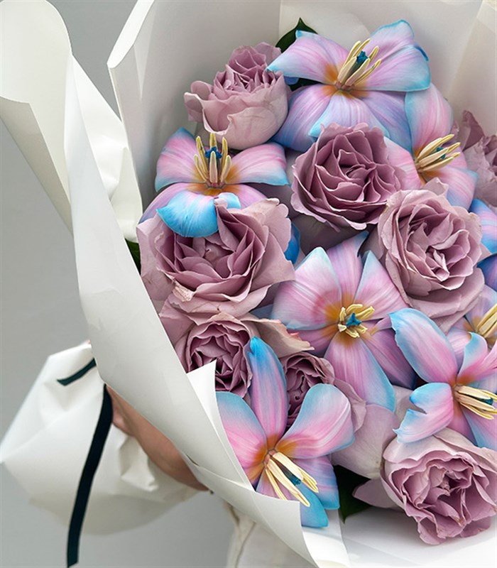 Pastelune Lila Gül Unicorn Lale Buketi