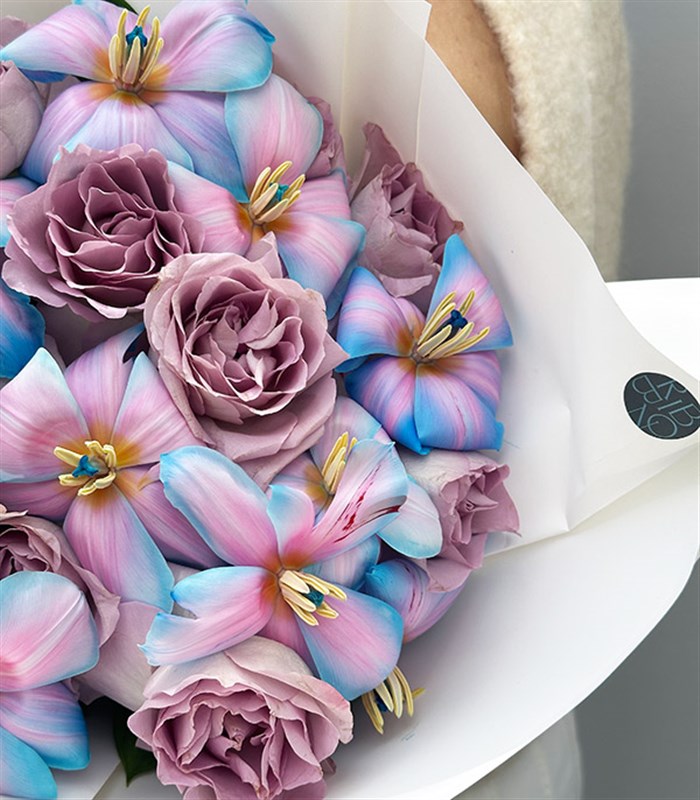 Pastelune Lila Gül Unicorn Lale Buketi