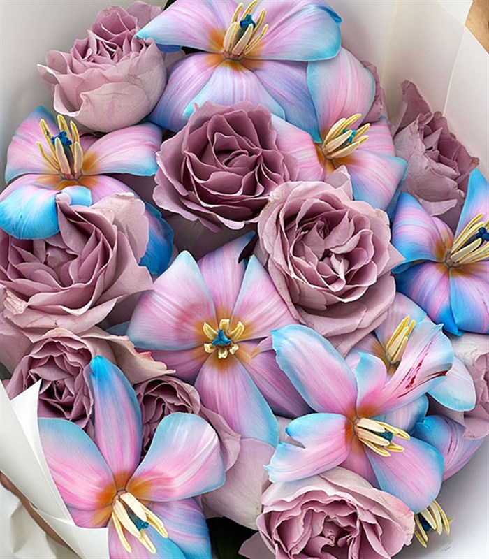 Pastelune Lila Gül Unicorn Lale Buketi