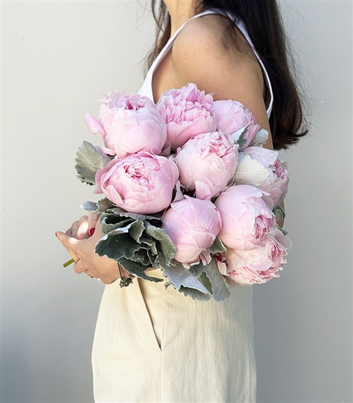 Toz Pembe 9 Şakayık Gelin Buketi