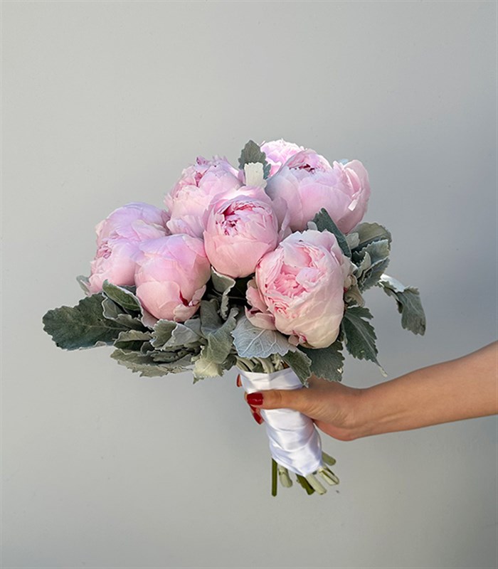 Toz Pembe 9 Şakayık Gelin Buketi