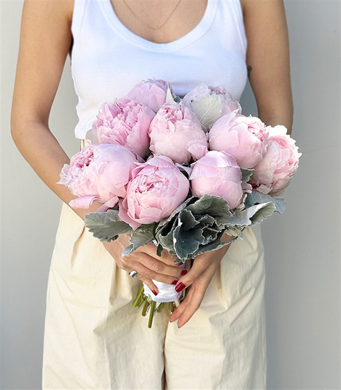 Toz Pembe 9 Şakayık Gelin Buketi