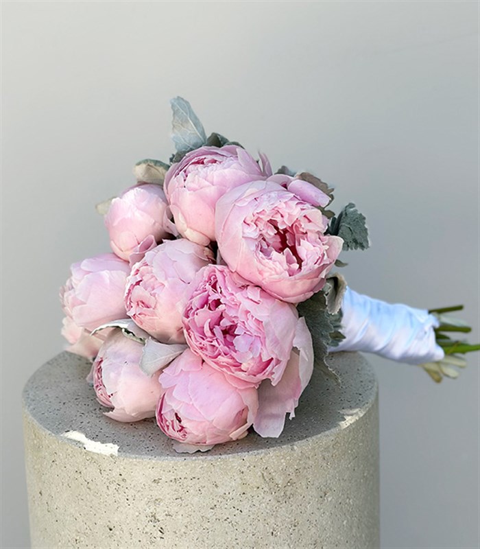 Toz Pembe 9 Şakayık Gelin Buketi