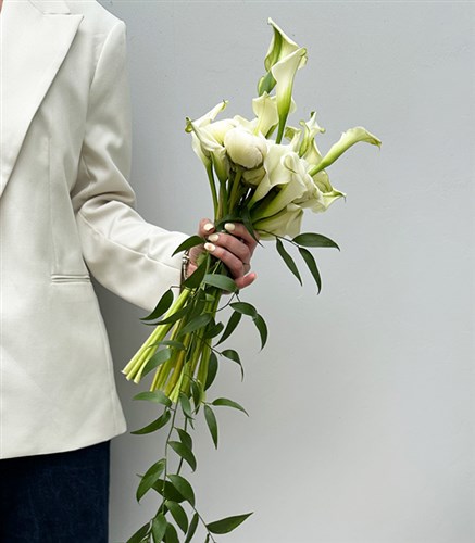 White Peony Calla Lily Bridal Bouquet