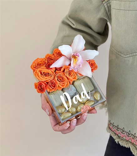 Dad Turuncu Çiçekli Babalar Günü Tiny Çikolata