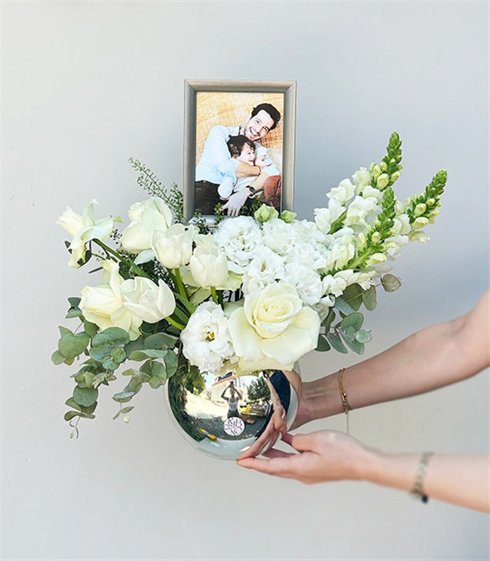 Kişiselleştirilebilir Fotoğraf Çerçeveli Silver Beyaz Aranjman