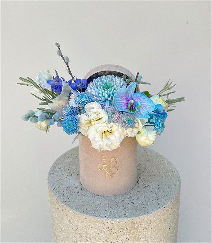 Krem Mini Kutuda Mavi Beyaz Aranjman