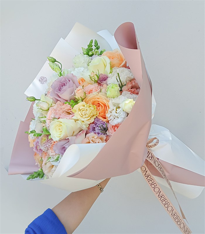 Lavender Deluxe Pastel Kayısı Lila Güller Söz Nişan Buketi