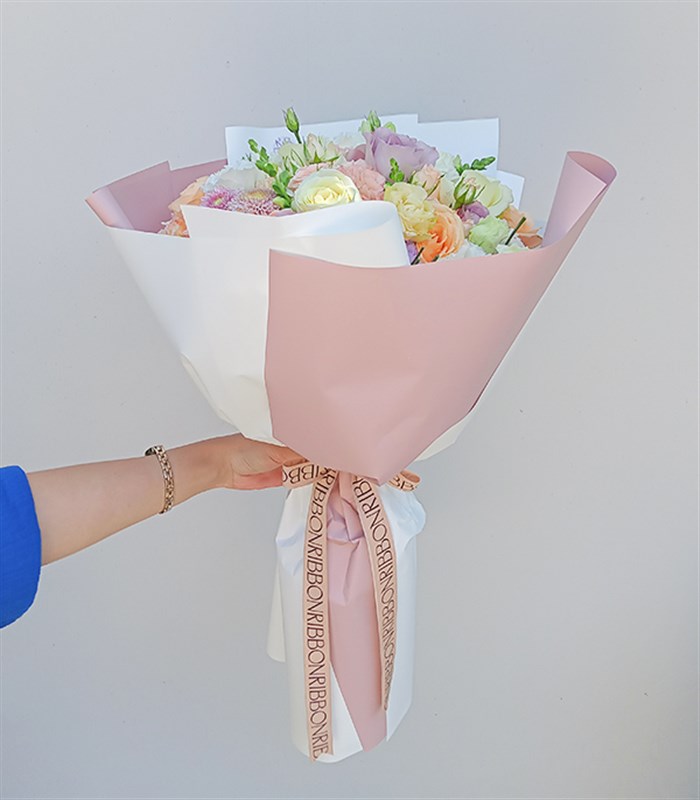 Lavender Deluxe Pastel Kayısı Lila Güller Söz Nişan Buketi