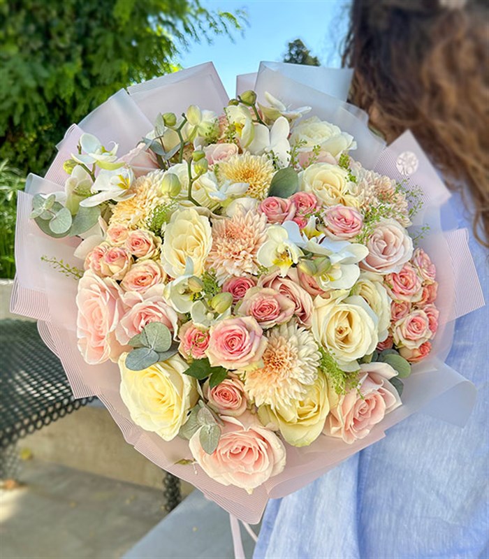 Dolce Amore Söz Nişan Buketi Beyaz Pembe Güller