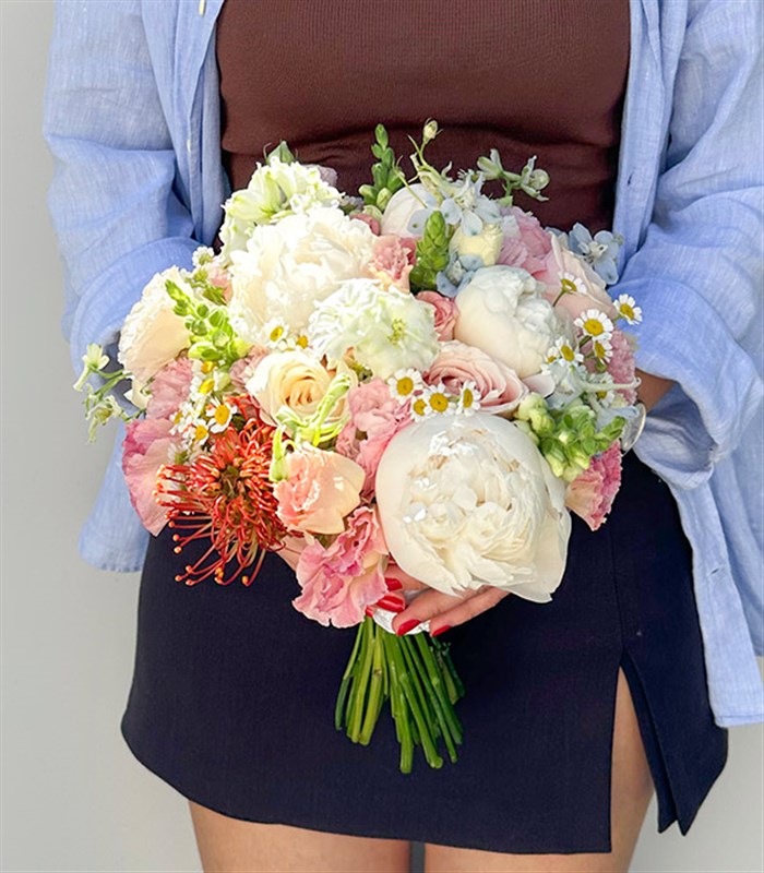 Aloura Lucas Şakayık Gül Lucas Gelin Buketi Damat Yaka Çiçeği Seti