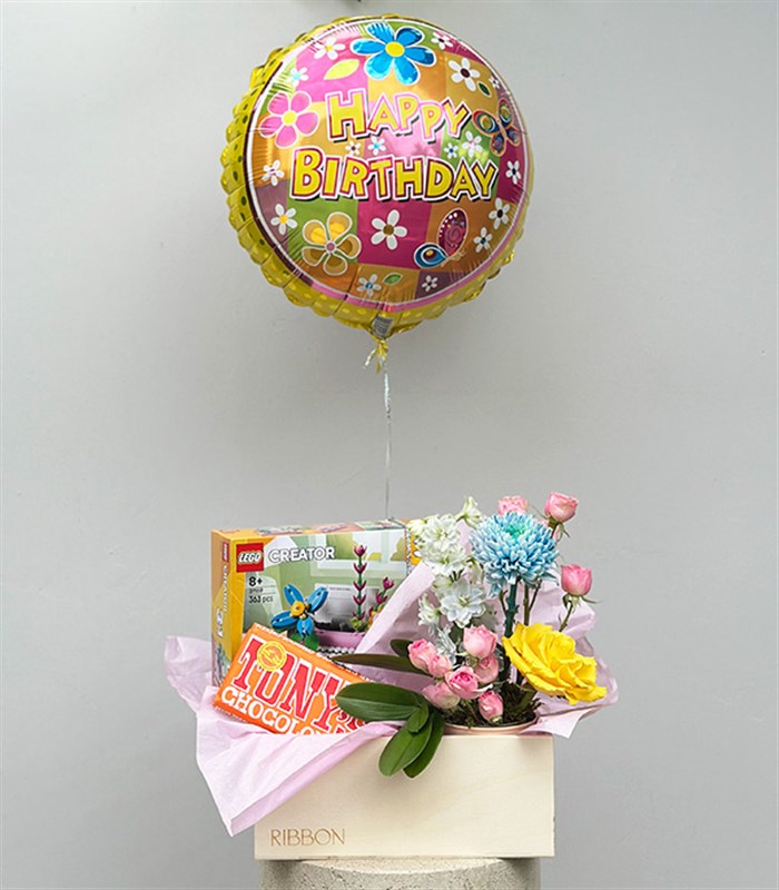 Happy Birthday LEGO Creator Çiçek Balon Hediye Kutusu