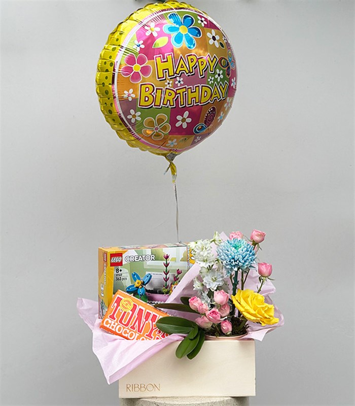Happy Birthday LEGO Creator Çiçek Balon Hediye Kutusu